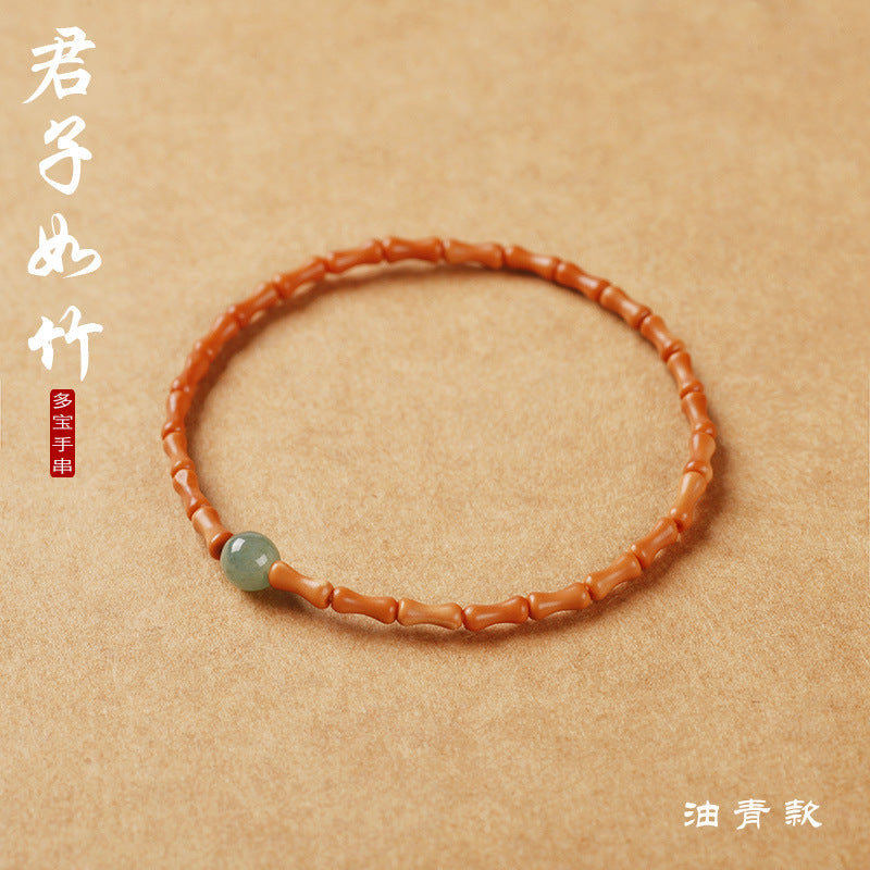 Natural Bamboo-Style Olive Pit Multi-Wrap Single Loop Multi-Treasure Multi-Blessing Bracelet