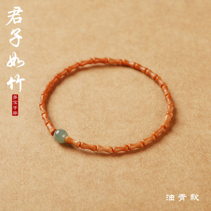 Natural Bamboo-Style Olive Pit Multi-Wrap Single Loop Multi-Treasure Multi-Blessing Bracelet