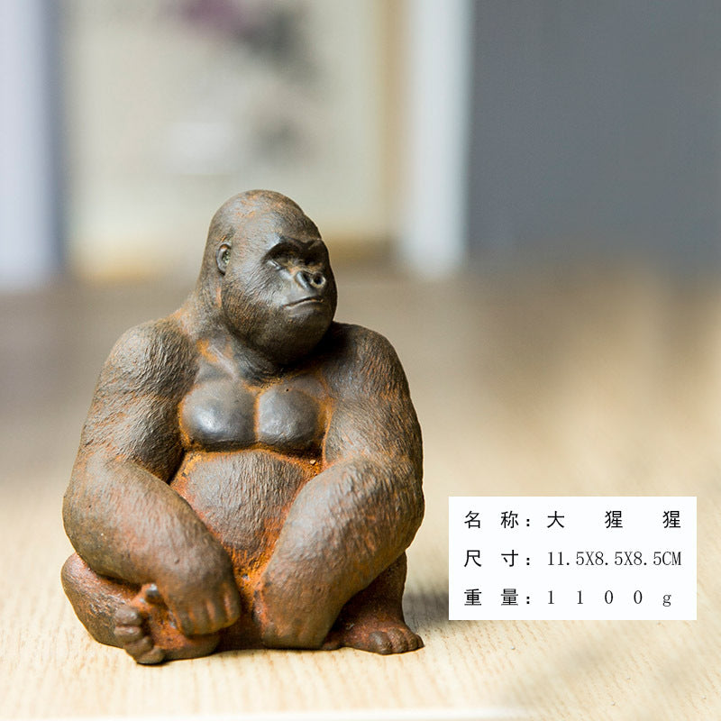 Innovative Mini Gorilla Animal Desktop Ornament in Rusty Faux Cast Iron