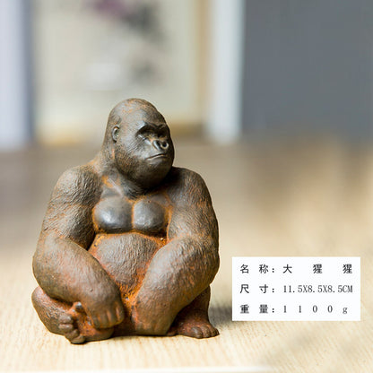 Innovative Mini Gorilla Animal Desktop Ornament in Rusty Faux Cast Iron