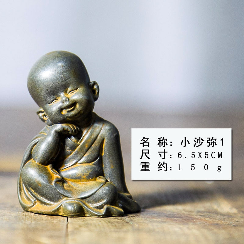 Chinese Zen-Inspired Little Monk Figurine, Amitabha Buddha Desktop Ornament, Tea Pet Craft Decoration