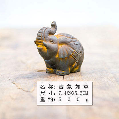 New Chinese-Style National-Inspired Fortune Elephant Ornament, Handcrafted Cast Iron-Like Decor for Study, Tea Pet, and Home Display Craft