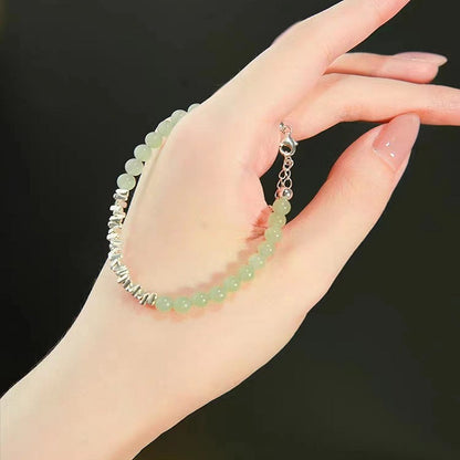 Natural Hetian Jade Bracelet with Small Fresh Style 925 Sterling Silver Bracelet, featuring a few taels of silver.