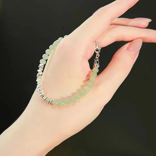 Natural Hetian Jade Bracelet with Small Fresh Style 925 Sterling Silver Bracelet, featuring a few taels of silver.