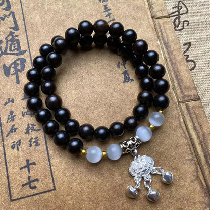 Women's Jewelry in the Chinese Style: Ebony Bracelet with Peace Lock Pendant, Versatile and Minimalist Design, National Style Trend Accessory