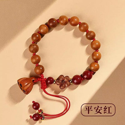 Natural Lotus Seed Pod Pendant Peach Wood Bracelet