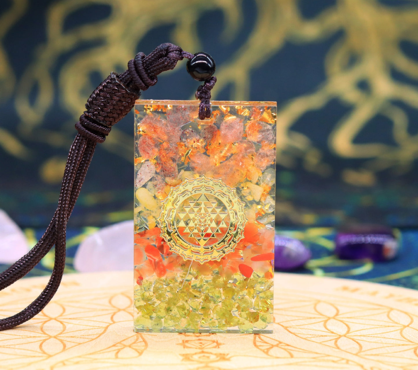 Natural Crystal Stone Epoxy Pendant Necklace