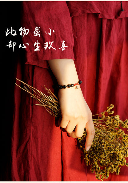 Natural Obsidian Buddha Bead Lotus Pod Bracelet