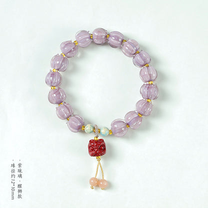 Dusky Mountain Amethyst Cinnabar Lion Awakening Glass Bead Bracelet