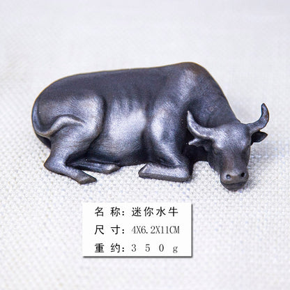 Innovative Rust-Finished Miniature Buffalo Figure in the Chinese Style of Cast Iron