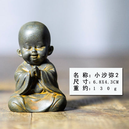 Chinese Zen-Inspired Little Monk Figurine, Amitabha Buddha Desktop Ornament, Tea Pet Craft Decoration