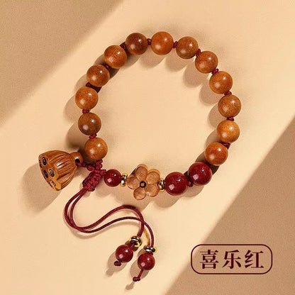 Natural Lotus Seed Pod Pendant Peach Wood Bracelet