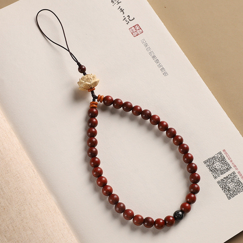 Sandalwood Phone Pendant - Boxwood Lotus, Green Sandalwood, and Rosewood Short Phone Chain Accessory