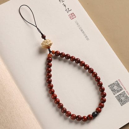 Sandalwood Phone Pendant - Boxwood Lotus, Green Sandalwood, and Rosewood Short Phone Chain Accessory