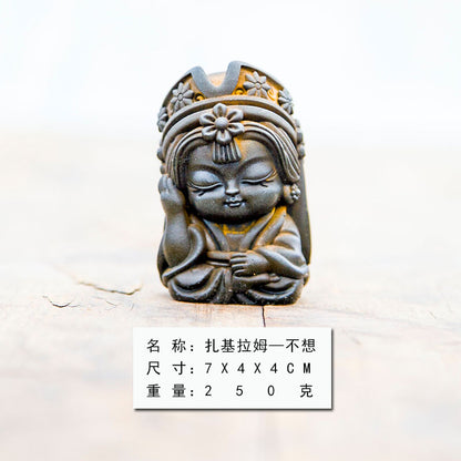 New Chinese-Style National-Inspired "Four-No Zakiram Zen Ornament," Handcrafted Cast Iron-Like Decor for Study, Tea Pet, and Home Display