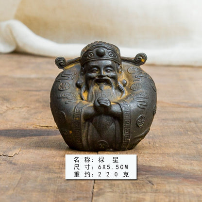 Desktop ornaments of Fu, Lu, and Shou (the Three Star Gods) in the Neo-Chinese style, inspired by cast iron