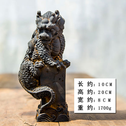 An iron-cast desktop figure in the Chinese style that depicts the water-repelling mythical beast "Gong Fu," signifying harmony and protection from water-related disasters