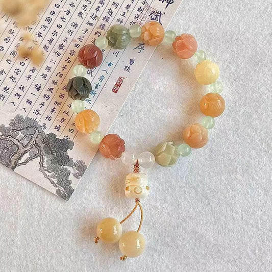 White Jade Bodhi Root Handheld Prosperity Bodhi Bead Double-Hand Bracelet