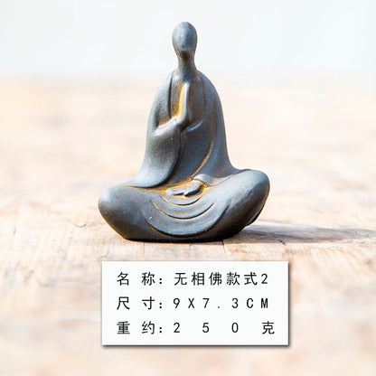 New Chinese-Style National-Inspired Faceless Zen Buddha Ornament, Handcrafted Cast Iron-Like Decor for Study, Tea Pet, and Home Display
