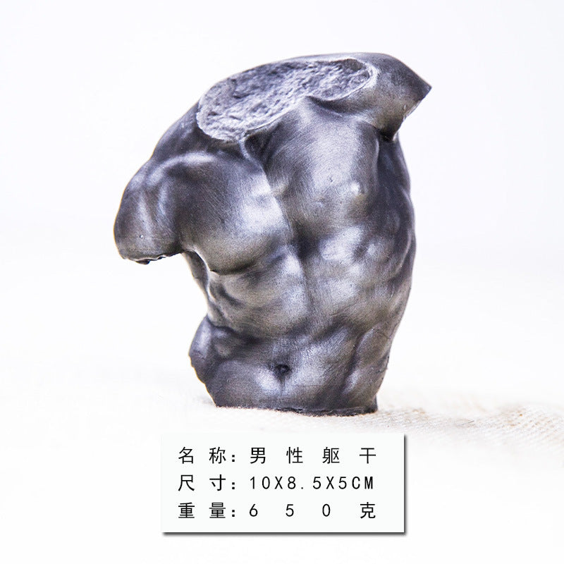 Handcrafted European-Style Desktop Art Figurine of an Ancient Greek Male Torso that resembles a cast iron sculpture