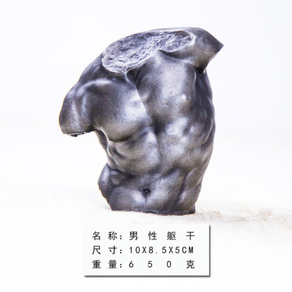 Handcrafted European-Style Desktop Art Figurine of an Ancient Greek Male Torso that resembles a cast iron sculpture