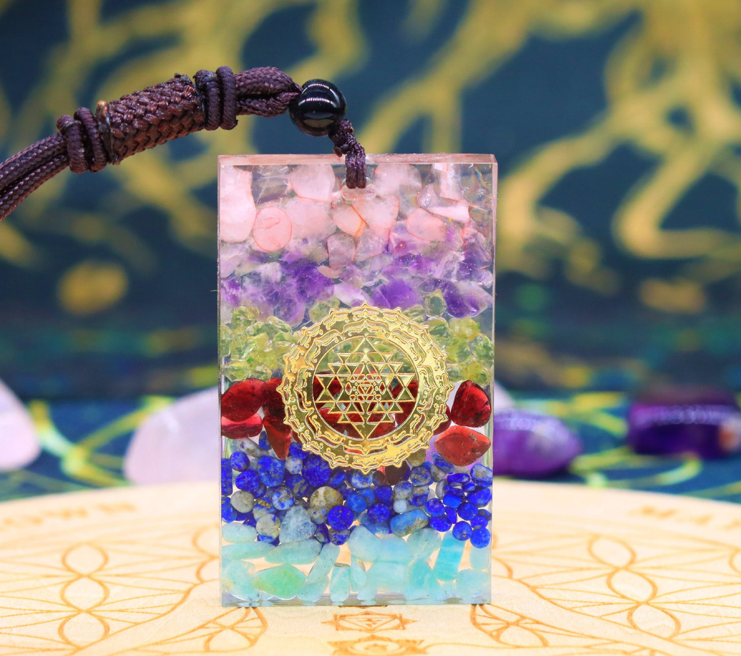 Natural Crystal Stone Epoxy Pendant Necklace