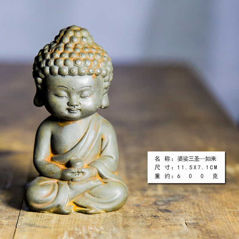 New Chinese-Style Zen-Inspired Bodhisattva Trio Figurine: Buddha, Guanyin, and Ksitigarbha Ornaments