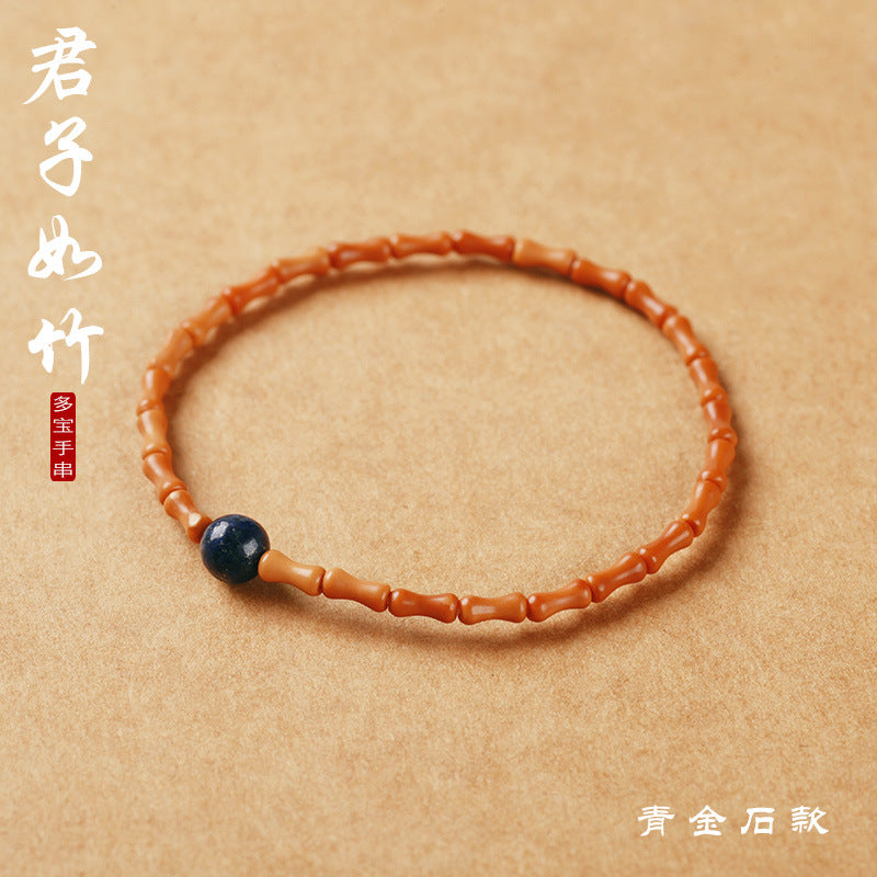 Natural Bamboo-Style Olive Pit Multi-Wrap Single Loop Multi-Treasure Multi-Blessing Bracelet