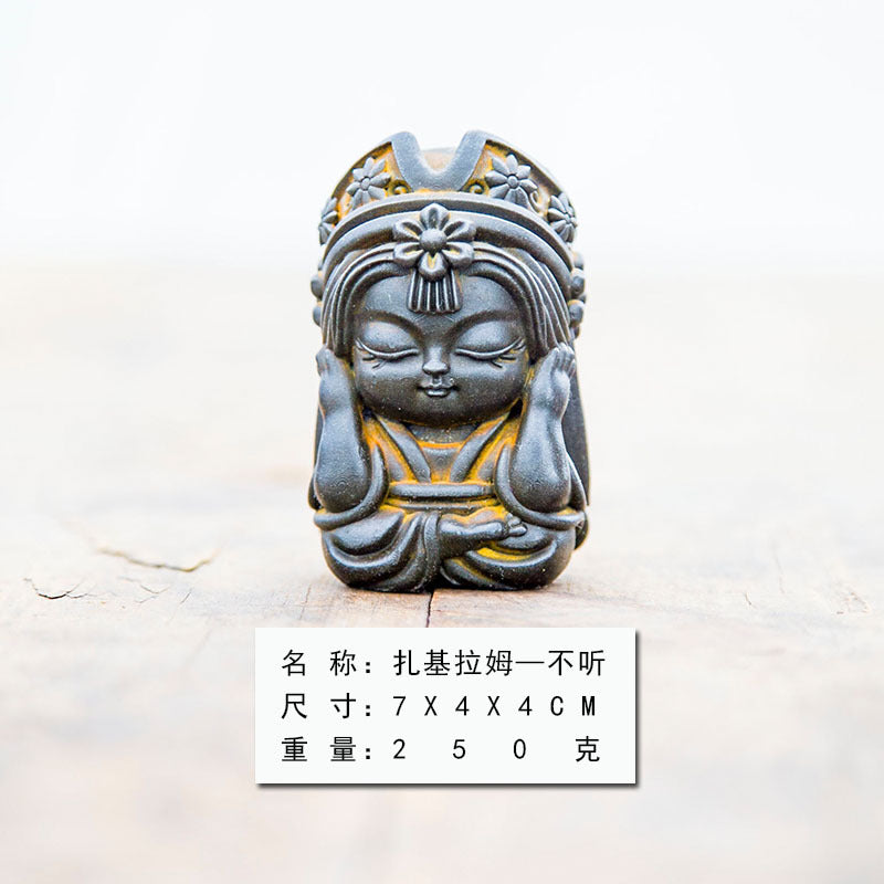 New Chinese-Style National-Inspired "Four-No Zakiram Zen Ornament," Handcrafted Cast Iron-Like Decor for Study, Tea Pet, and Home Display