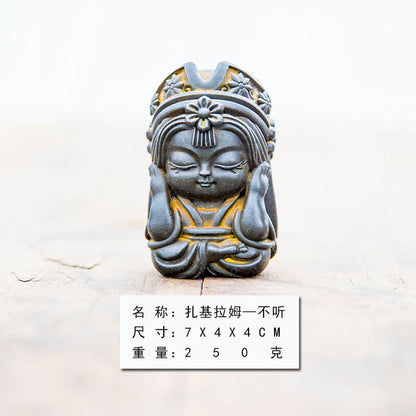 New Chinese-Style National-Inspired "Four-No Zakiram Zen Ornament," Handcrafted Cast Iron-Like Decor for Study, Tea Pet, and Home Display