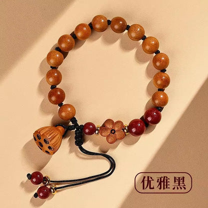 Natural Lotus Seed Pod Pendant Peach Wood Bracelet