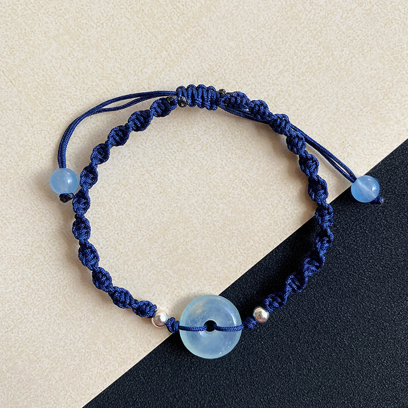 Ice-Transparent Natural Aquamarine Peace Amulet Bracelet