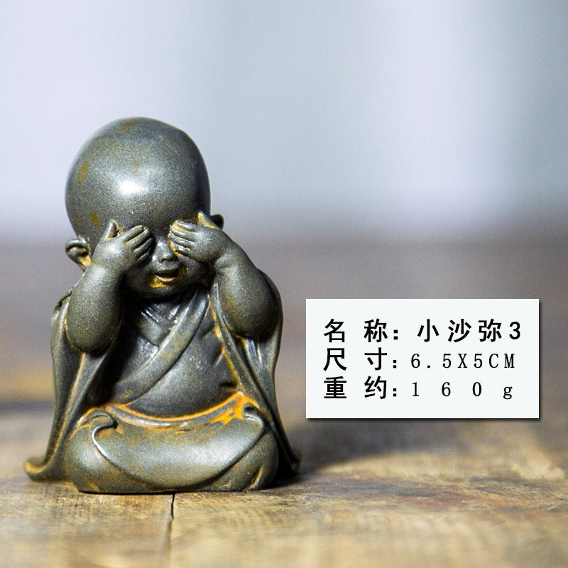 Chinese Zen-Inspired Little Monk Figurine, Amitabha Buddha Desktop Ornament, Tea Pet Craft Decoration