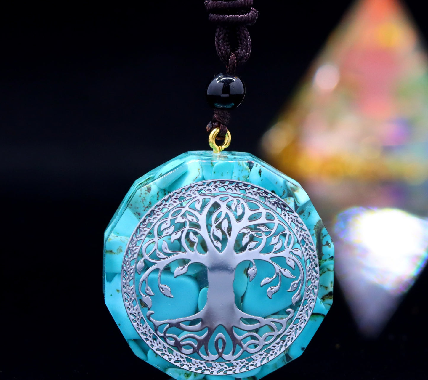 Tree of Life Necklace Pendant Jewelry, Natural Crystal Lapis Lazuli Chip Resin Item