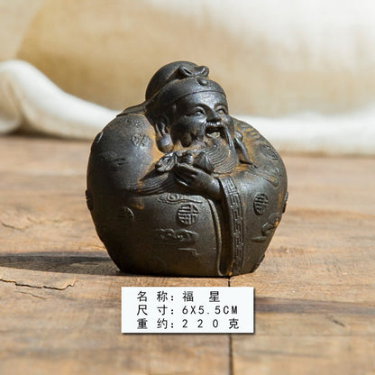 Desktop ornaments of Fu, Lu, and Shou (the Three Star Gods) in the Neo-Chinese style, inspired by cast iron