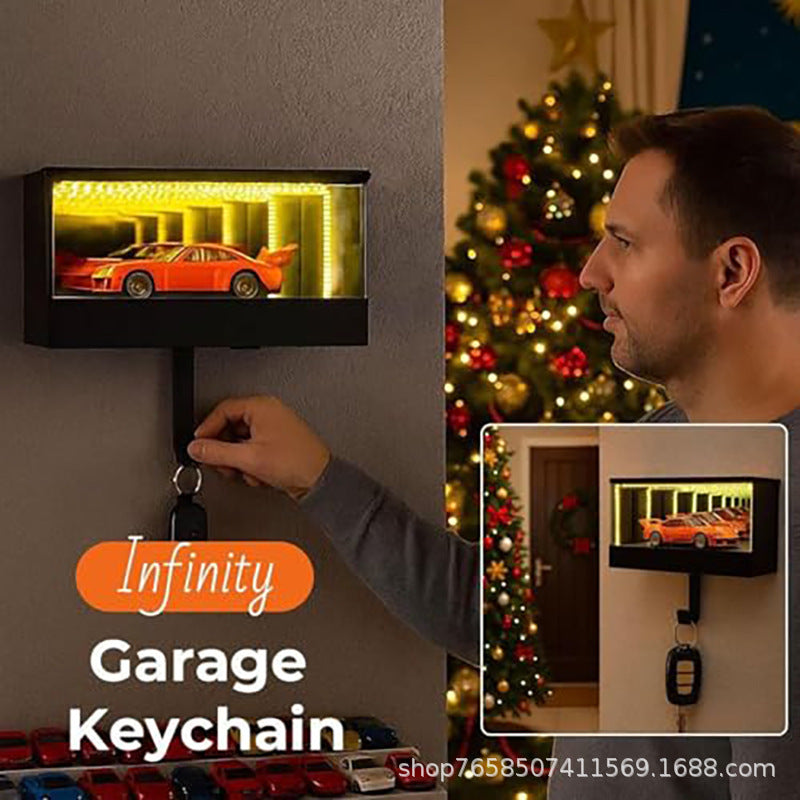 Infinity Mirror LED Garage Key Holder - in use