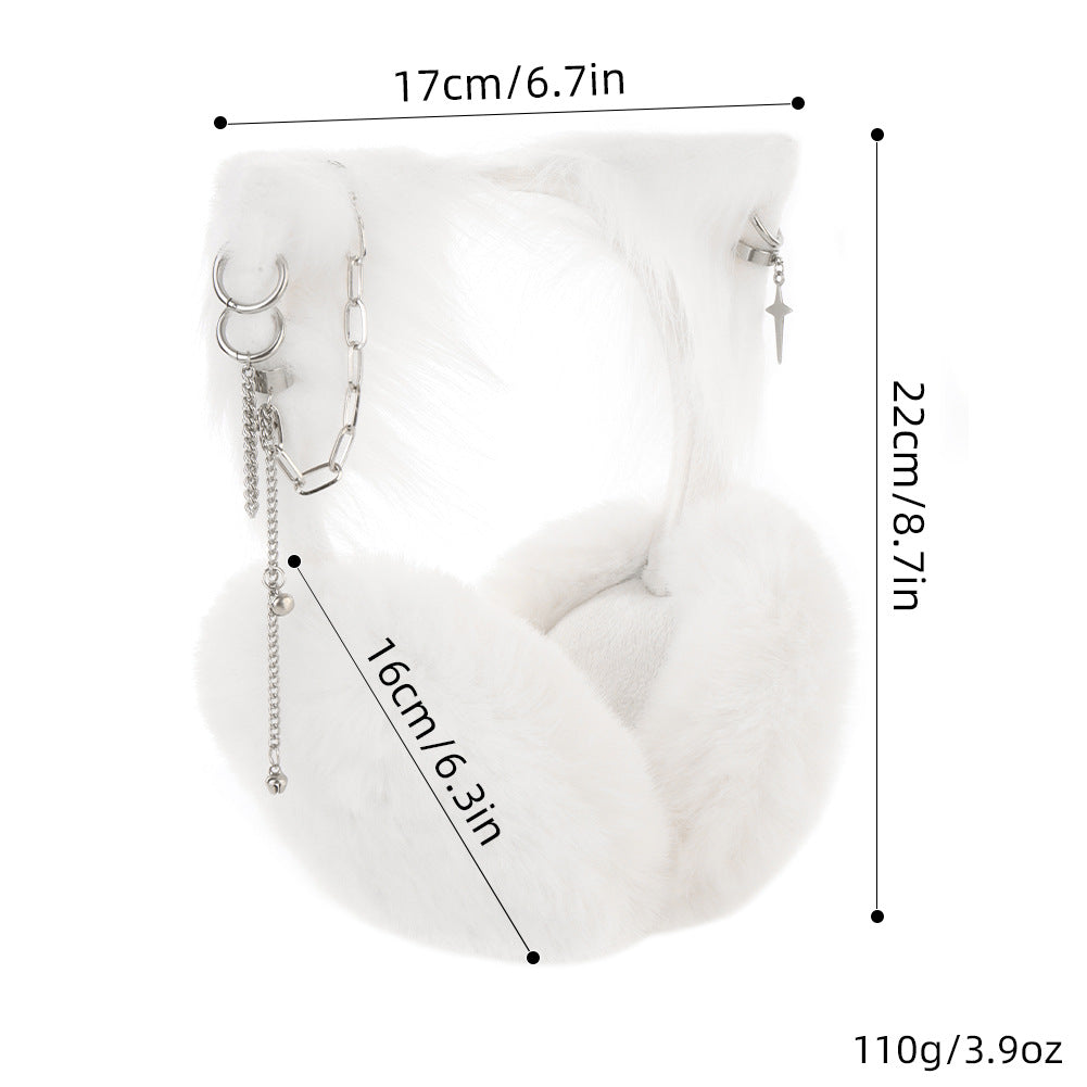 Cute Cat Ears Plush Hanging Earmuffs, Warm Ear Protection, Windproof Women's Winter Cold-Proof Earmuffs, Ear Warmers