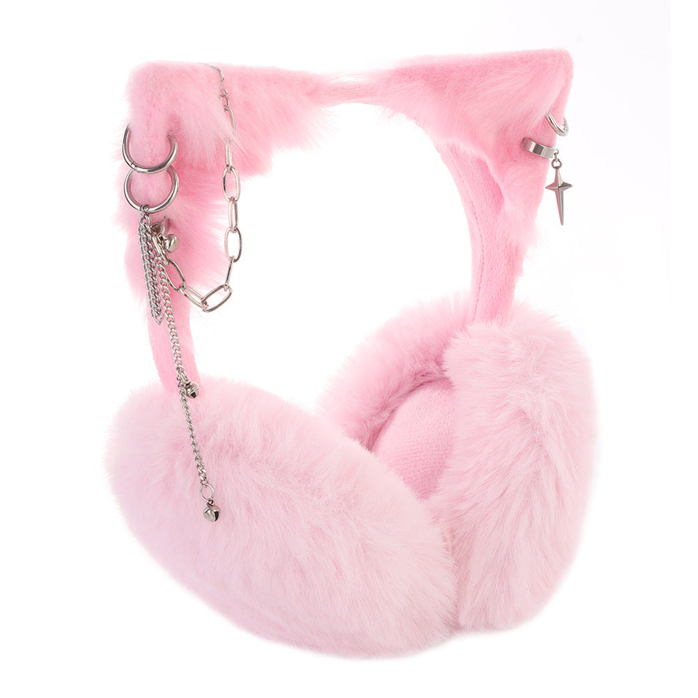 Cute Cat Ears Plush Hanging Earmuffs, Warm Ear Protection, Windproof Women's Winter Cold-Proof Earmuffs, Ear Warmers